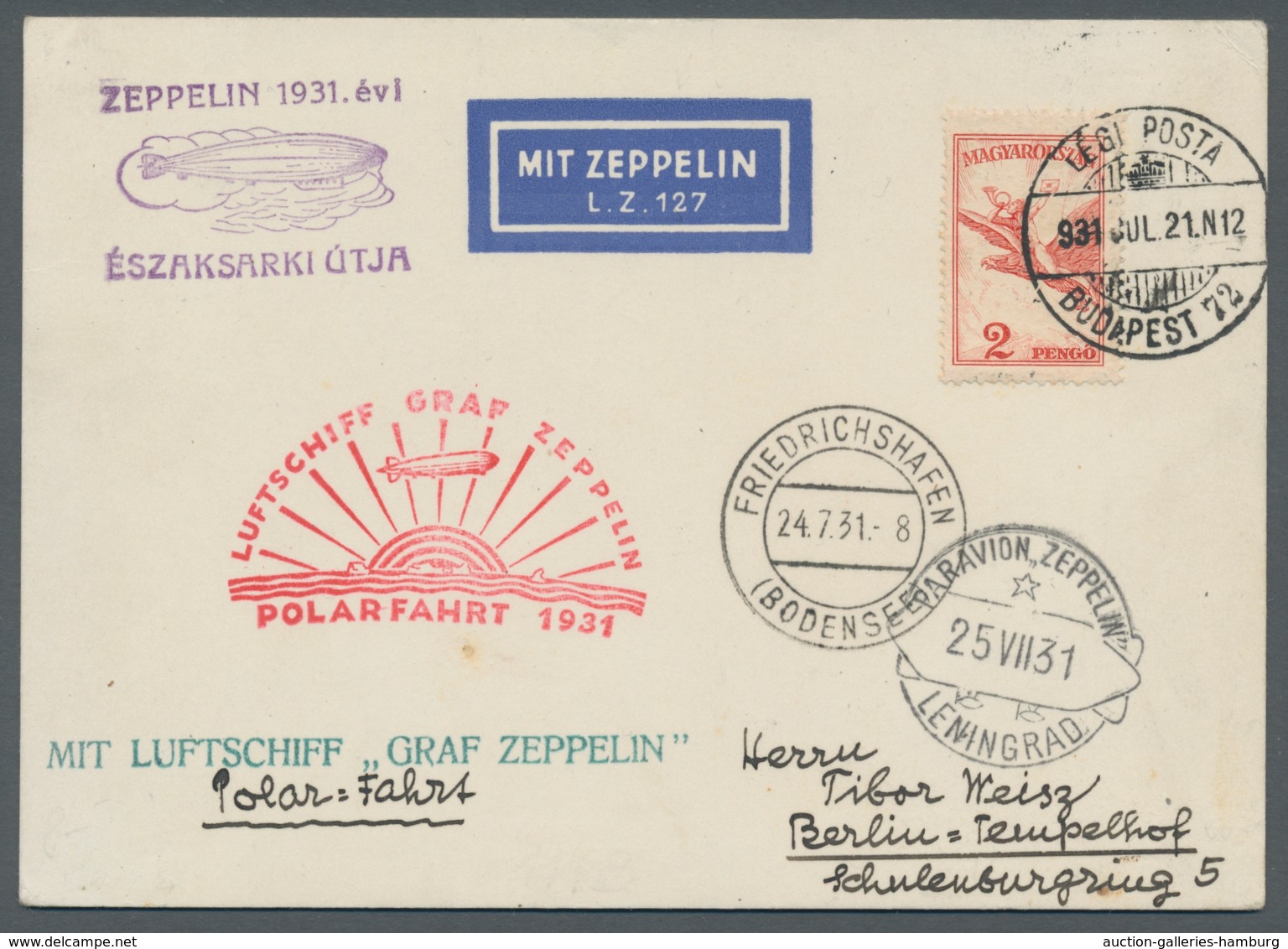 Zeppelinpost Deutschland: 1931, Polarfahrt, Zuleitung Ungarn, Frankierte Blankokarte, Mit Nr.469, Vo - Correo Aéreo & Zeppelin