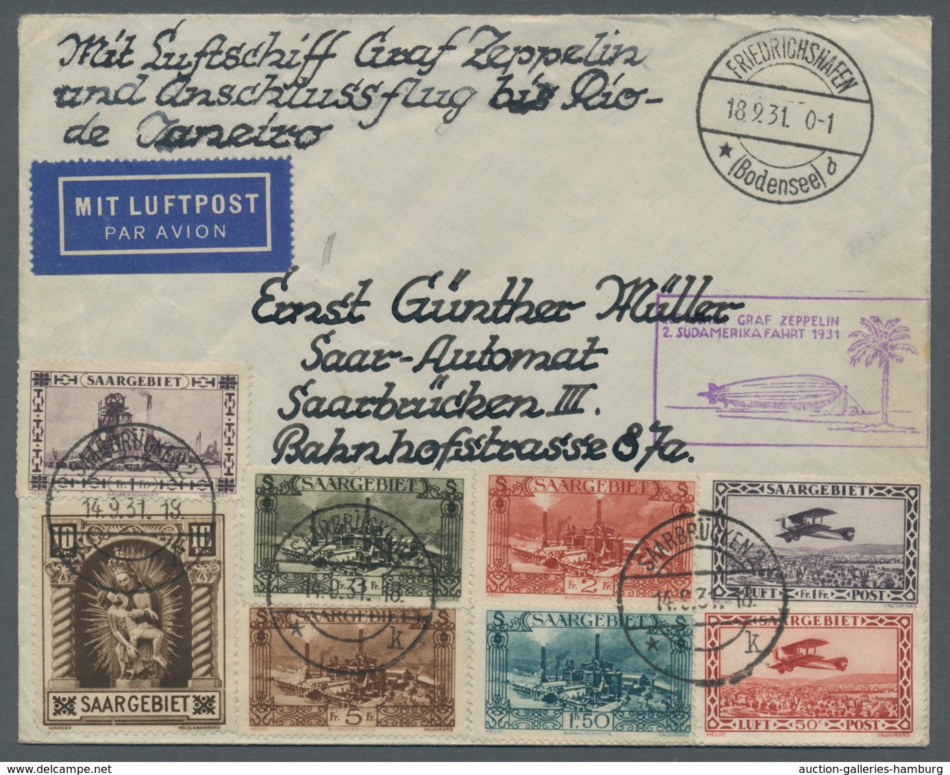 Zeppelinpost Deutschland: 1931, 2. Südamerikafahrt, Zuleitung SAARGEBIET, Ungewöhnlicher Brief Ab Sa - Correo Aéreo & Zeppelin