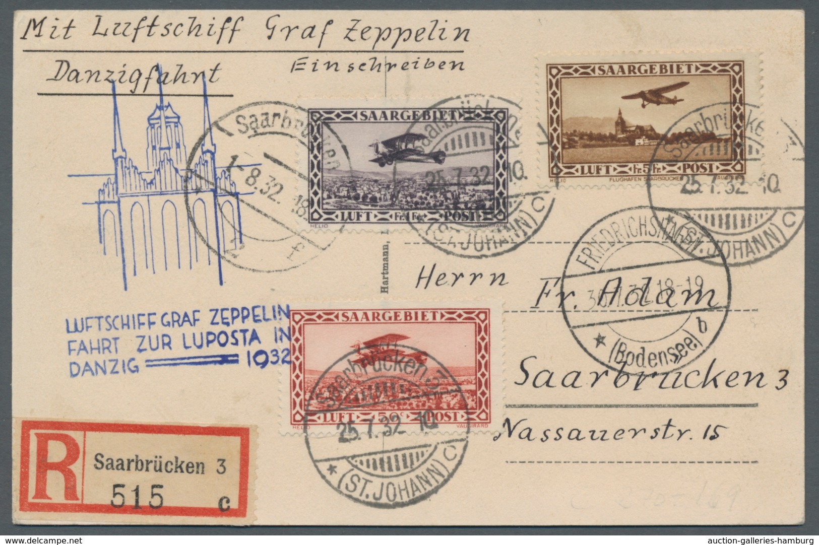 Zeppelinpost Deutschland: 1932, Danzigfahrt Zur Luposta Mit Zuleitung SAARGEBIET, Ab Saarbrücken 1.8 - Correo Aéreo & Zeppelin