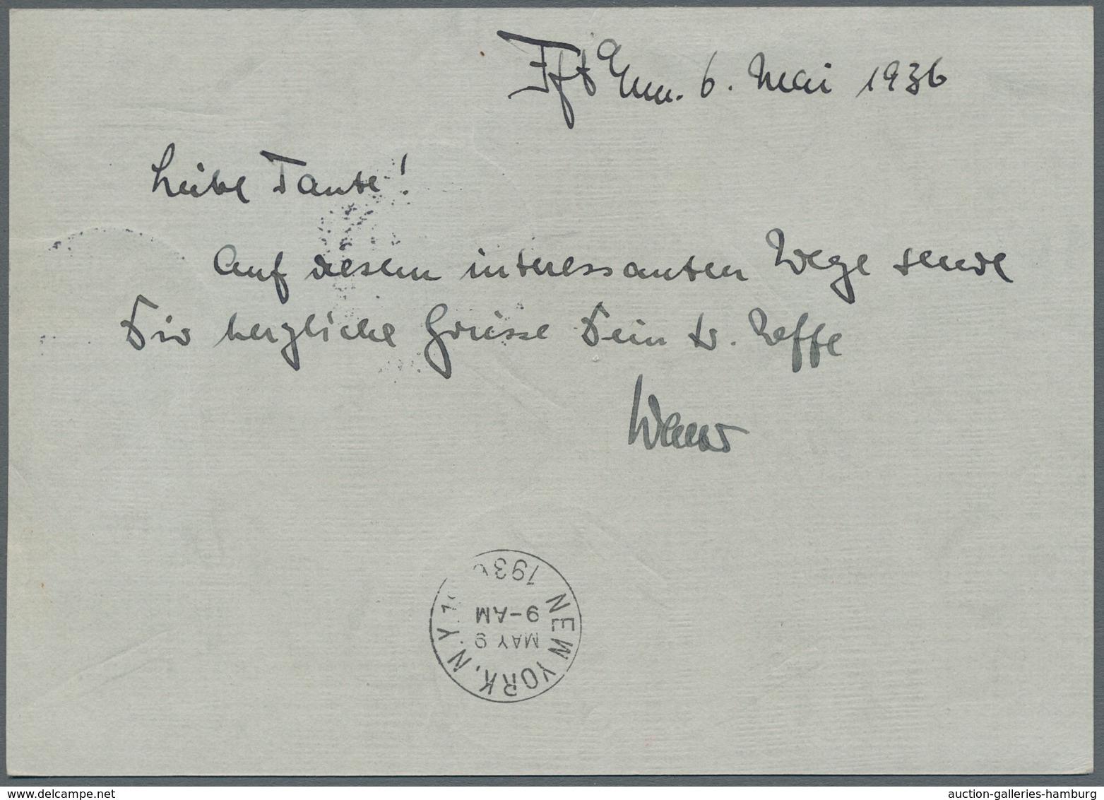 Zeppelinpost Deutschland: 1936, 1.Nordamerikafahrt, Karte Auflieferung Frankfurt "b" - Correo Aéreo & Zeppelin