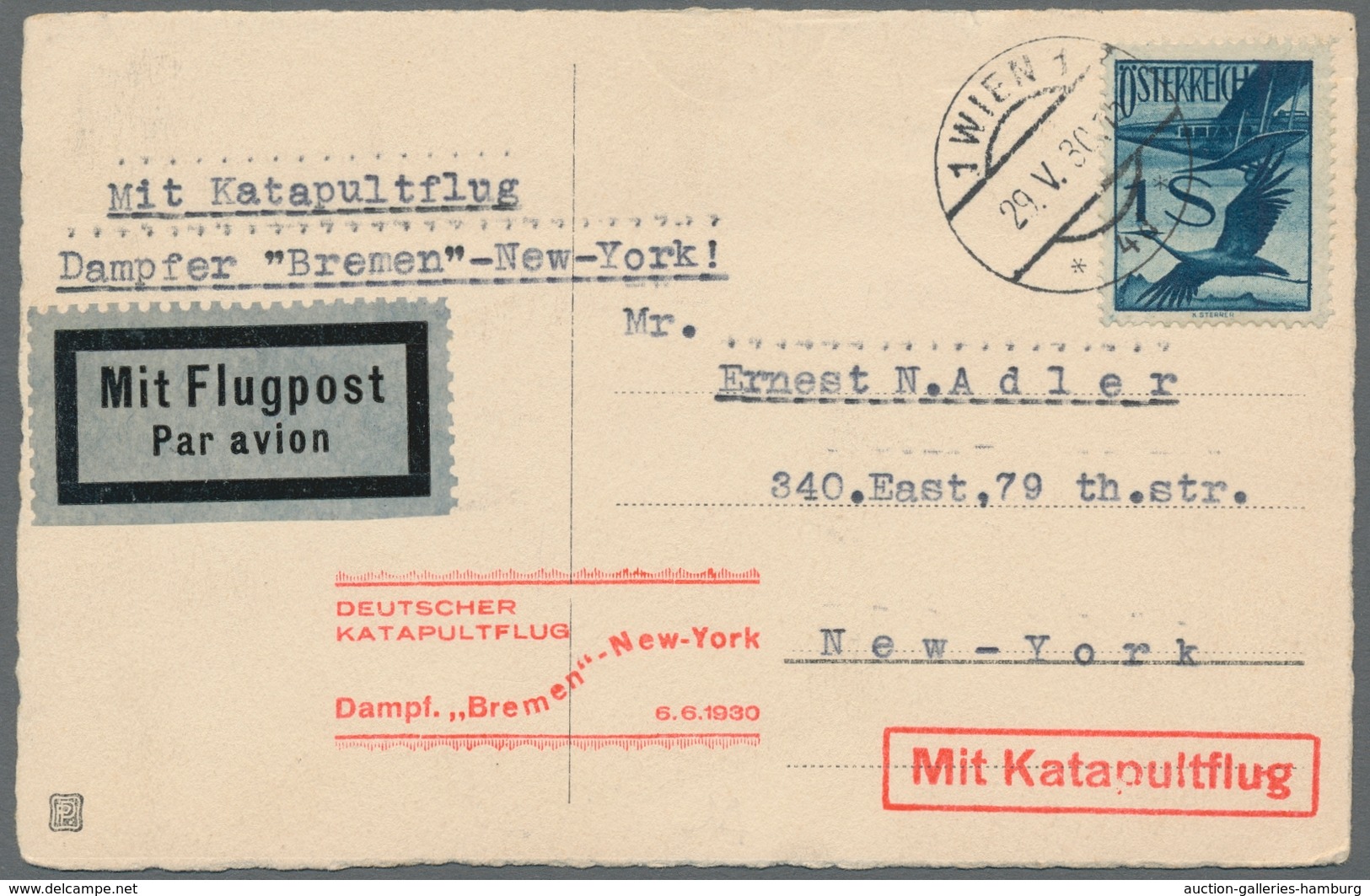 Katapult- / Schleuderflugpost: 1925, 1 S. Violettultramarin, Auf Blanko-Flugpostkarte Von Wien 29.V. - Correo Aéreo & Zeppelin