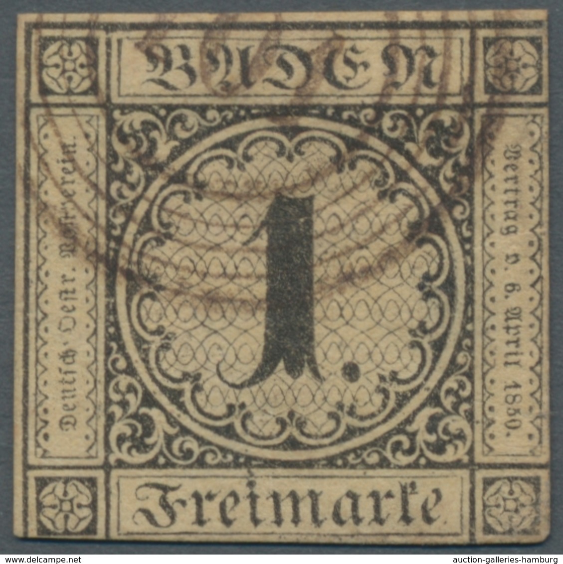 Baden - Marken Und Briefe: 1851, 1 Kr. Schwarz Auf Sämisch (graugelb), Zweiseitig Vollrandiges Stück - Otros & Sin Clasificación
