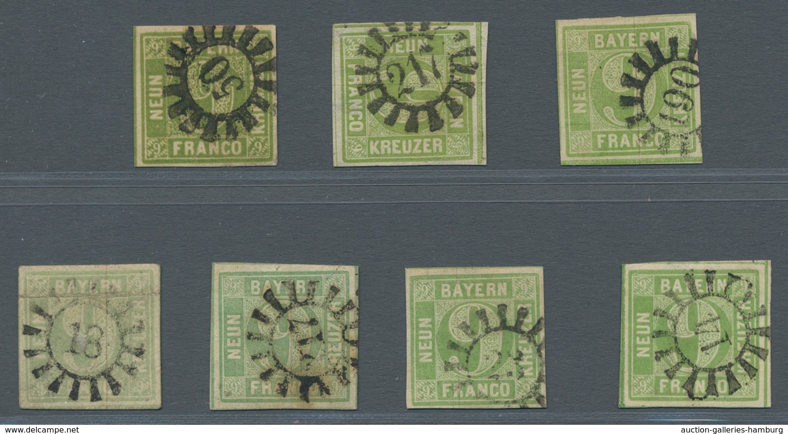 Bayern - Marken Und Briefe: 1950-62, "9 Kr. Quadratausgabe", 7 Gestempelte Und Geprüfte Werte Als St - Otros & Sin Clasificación