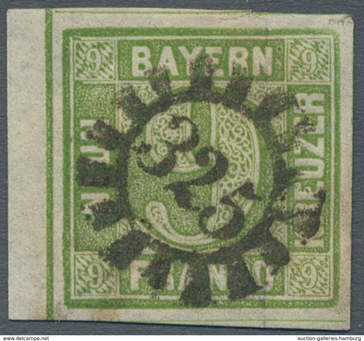 Bayern - Marken Und Briefe: 1852-62, "9 Kr. Gelbgrün", Drei Zentral Gestempelte Werte, Dabei Zwei Ra - Other & Unclassified