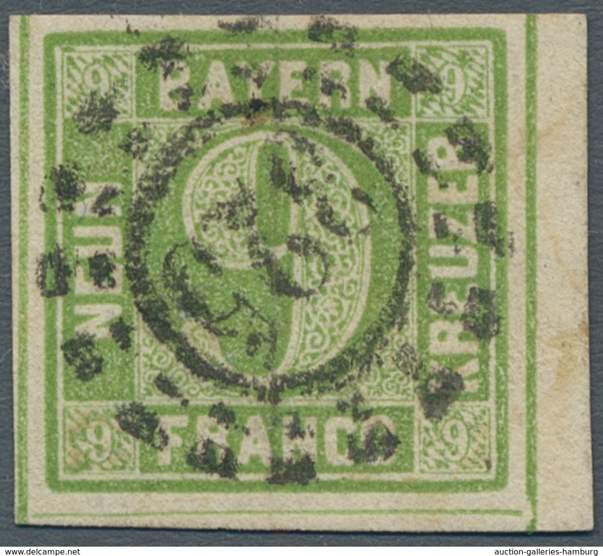 Bayern - Marken Und Briefe: 1852-62, "9 Kr. Gelbgrün", Drei Zentral Gestempelte Werte, Dabei Zwei Ra - Otros & Sin Clasificación