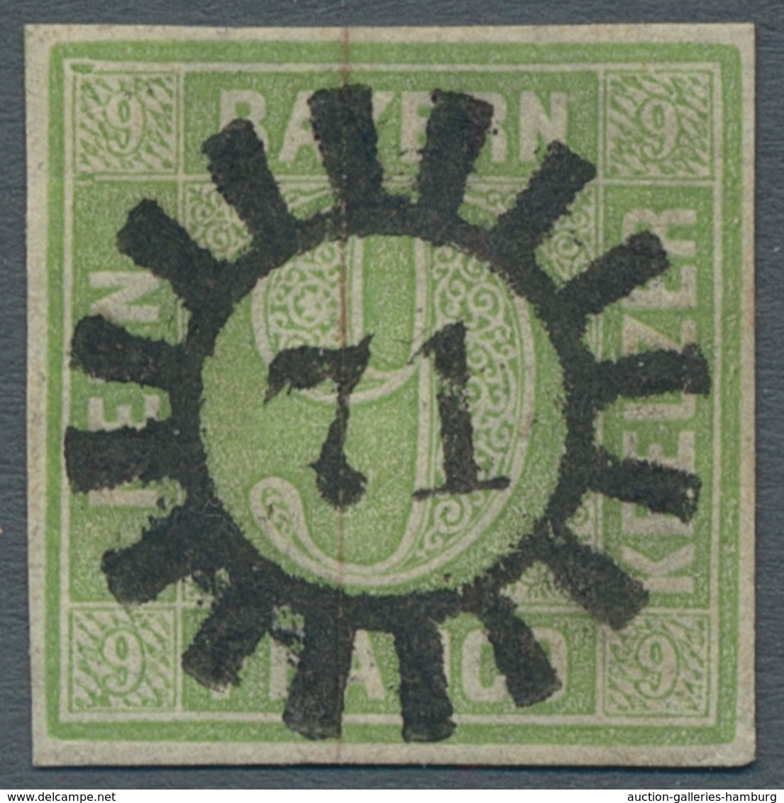 Bayern - Marken Und Briefe: 1852-62, "9 Kr. Gelbgrün", Drei Zentral Gestempelte Werte, Dabei Zwei Ra - Otros & Sin Clasificación