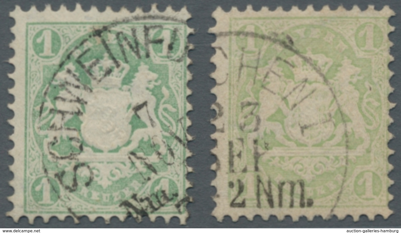 Bayern - Marken Und Briefe: 1870/1875, 1 Kr. Bläulichgrün, Bzw. Mattgrün, 2 Tadellos Gestempelte Kab - Otros & Sin Clasificación