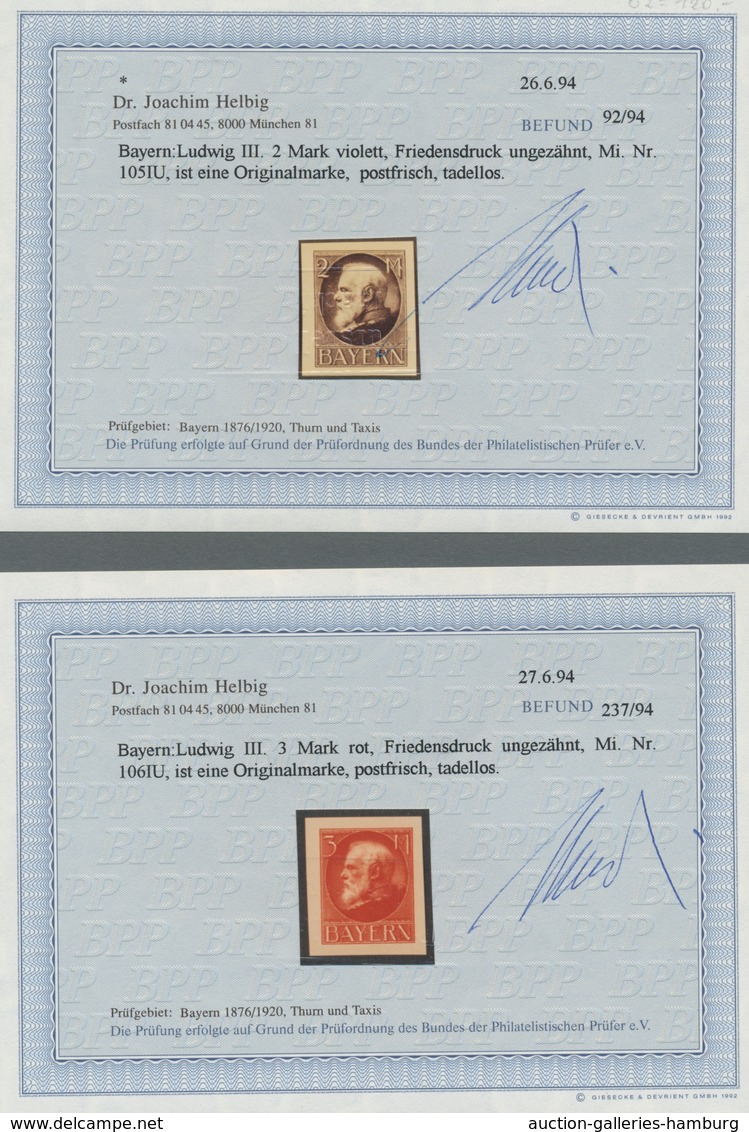 Bayern - Marken Und Briefe: 1914, Ludwig, 2 U. 3 Mark Friedensdrucke Ungezähnt, Postfrisch, Einwandf - Other & Unclassified