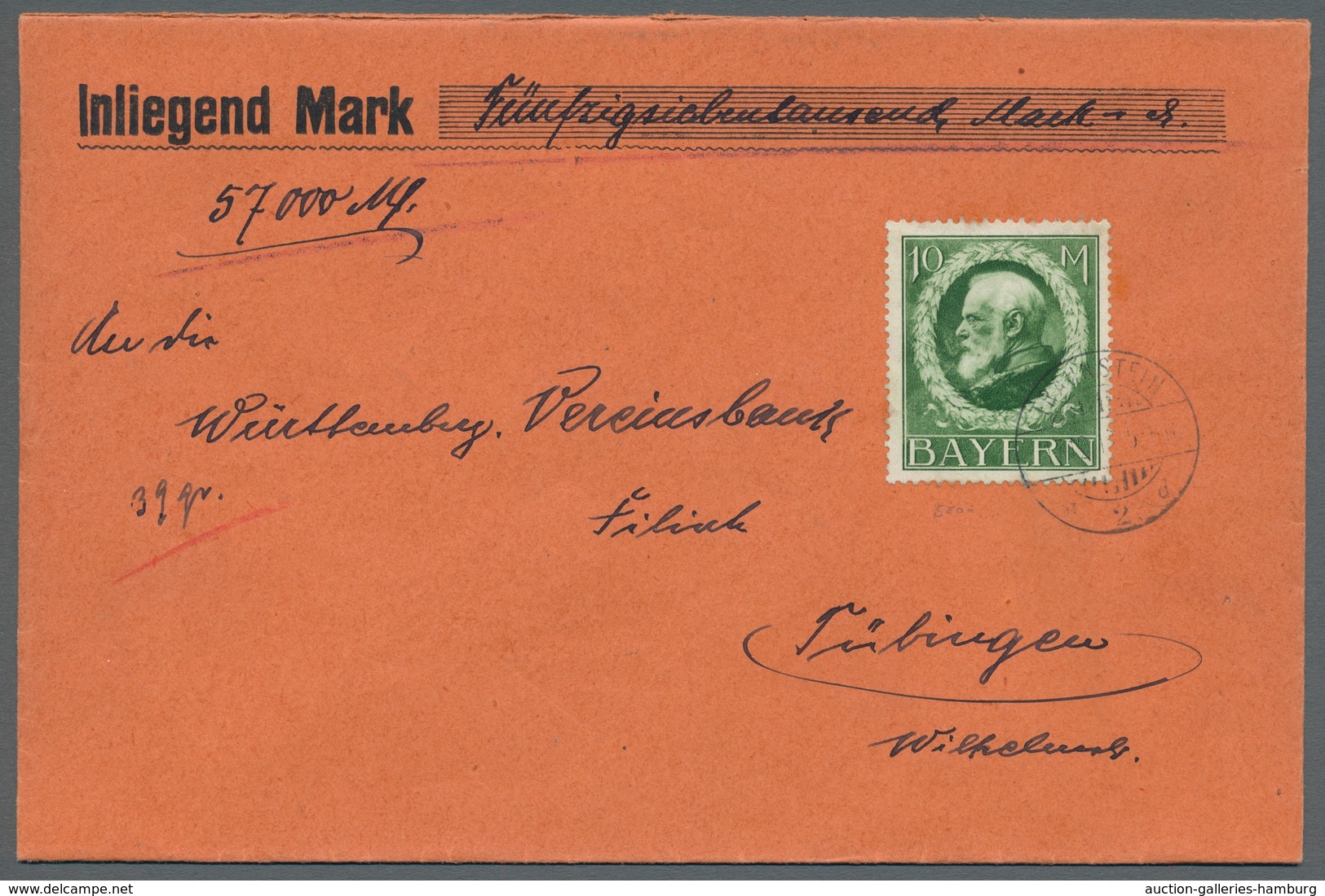 Bayern - Marken Und Briefe: 1916, "10 Mk. Kriegsdruck" Als Seltene Portorichtige EF Auf Wertbrief Vo - Other & Unclassified