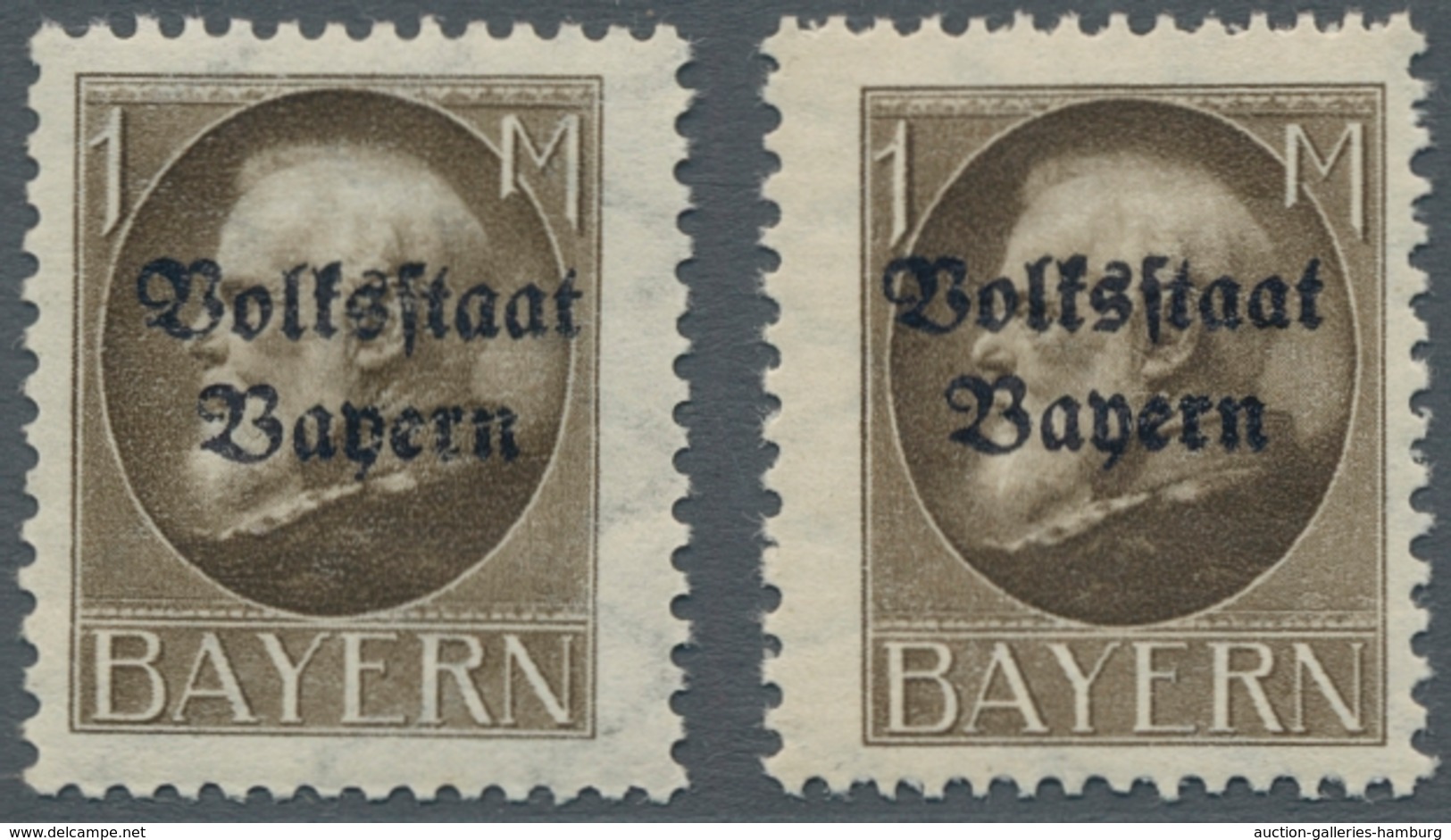 Bayern - Marken Und Briefe: 1919, 1 Mk Braun, 2 Selten Angebotene Postfrische Pracht-Stücke, Tiefst - Otros & Sin Clasificación