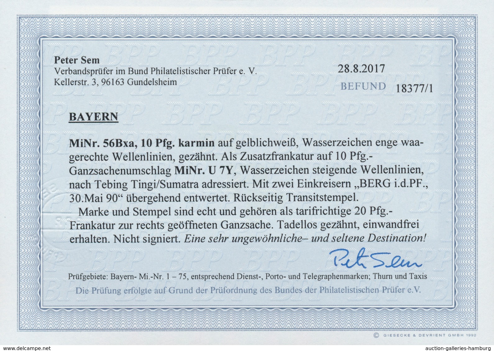 Bayern - Ganzsachen: 1890: 10 Pfg Karmin Auf Gelblichweiß, Wasserzeichen Enge Waagerechte Wellenlini - Other & Unclassified