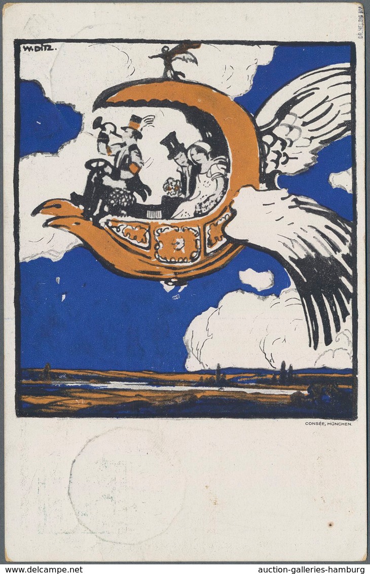 Bayern - Ganzsachen: 1912, 5 Pf Grün Flugpostkarte Mit Alpenkette, Sauber Gestempelt München Und Des - Other & Unclassified