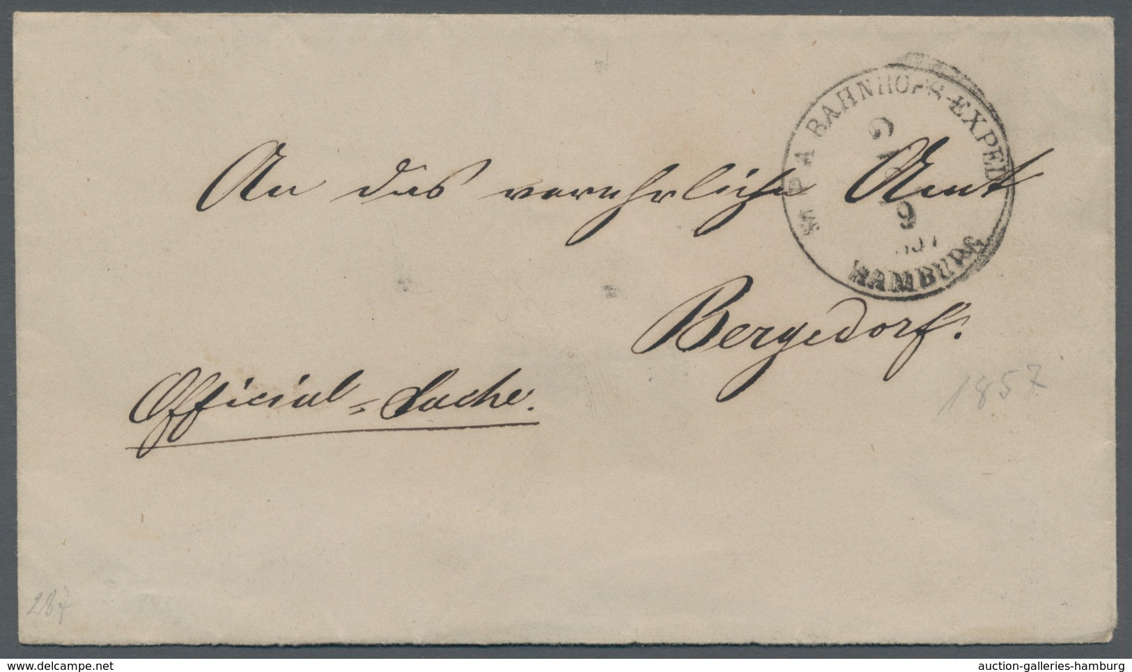Hamburg - Stadtpostamt: 1857, "St.P.A.BAHNHOFS-EXPED." Sauber Auf Faltbriefhülle Nach Bergedorf In G - Hamburg
