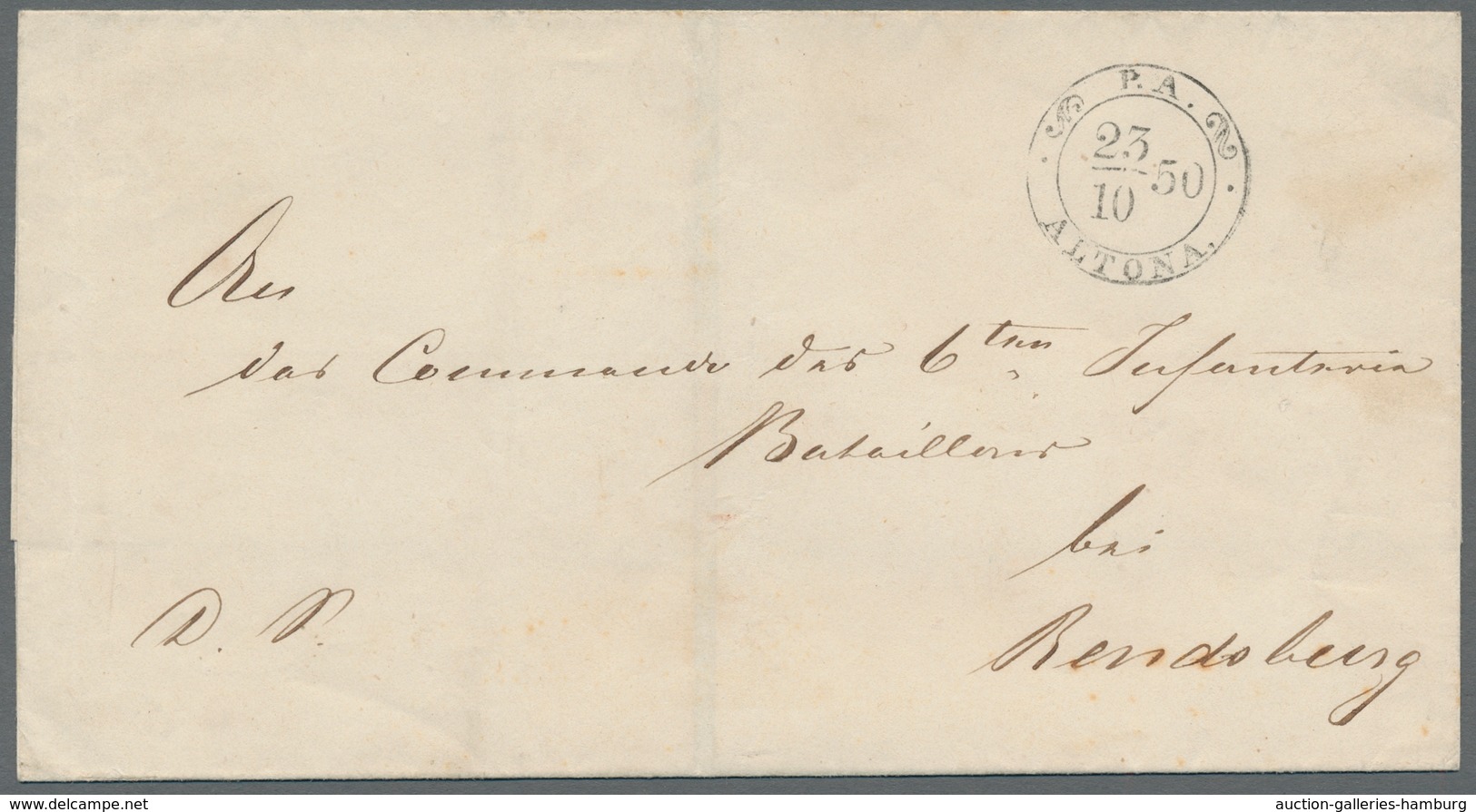 Hamburg - Dänisches Oberpostamt: 1850, Brief Der Kommandantur Altona Aus Dem 1. Dän. Krieg An Das 6. - Hambourg