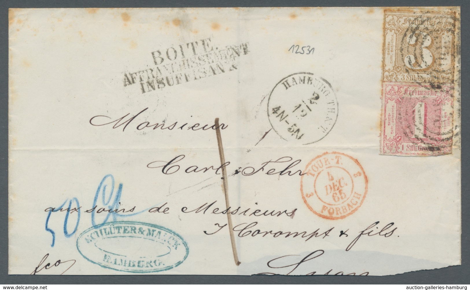 Hamburg - Thurn & Taxis'sches Postamt: 1865, Thurn Und Taxis, Mischfrankatur 1 Sgr. Und 3 Sgr., Farb - Hamburg