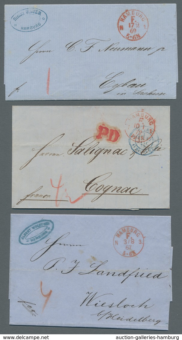 Hamburg - Marken Und Briefe: 1867-1872, FRANCO-STEMPEL F.1.-F.4. Auf 6 Briefen, Destinationen Von En - Hamburg