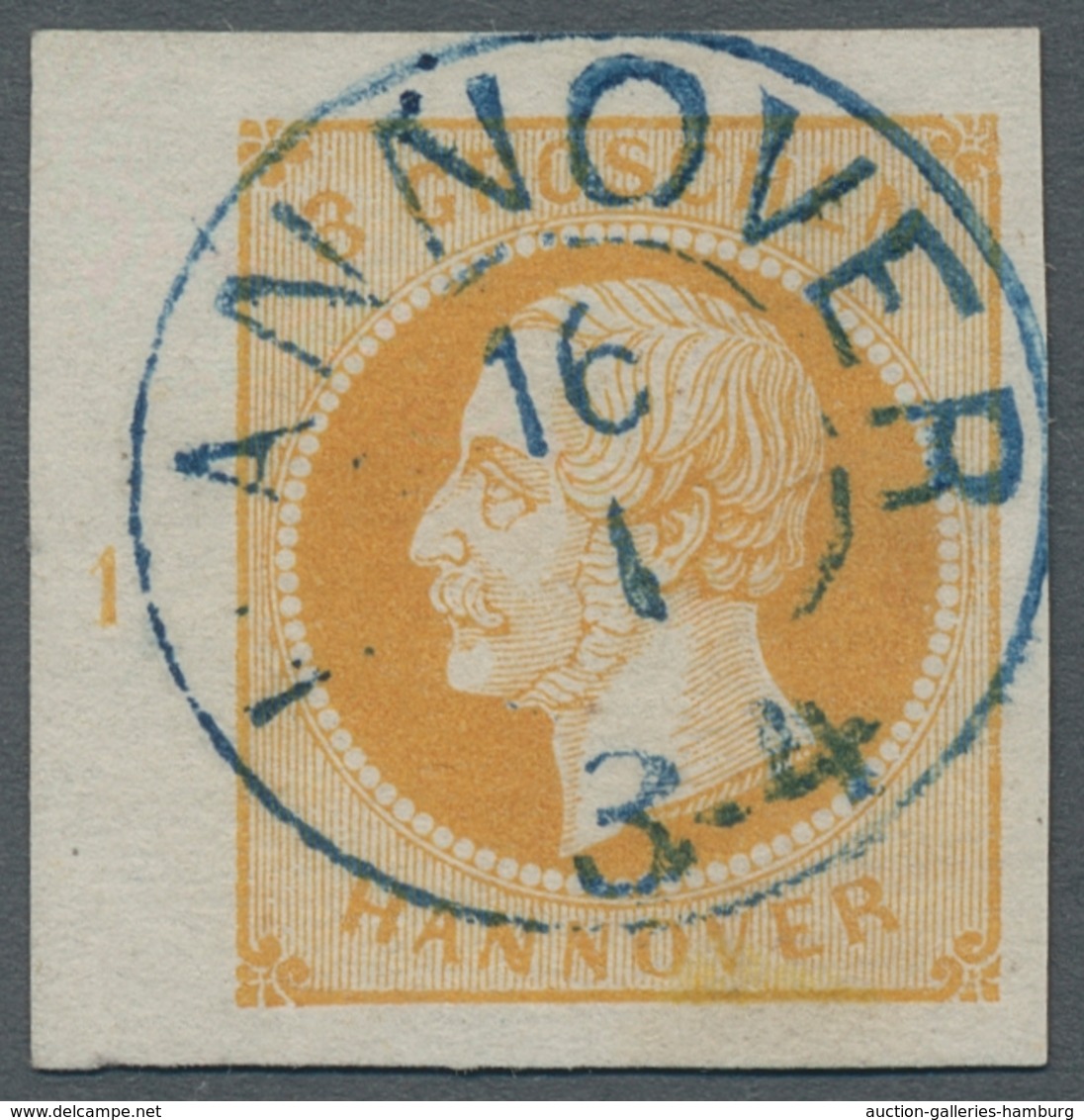 Hannover - Marken Und Briefe: 1859, "3 Gr. Gelborange", Farbfrische Bogenecke Oben Links Mit RWZ "1" - Hanovre