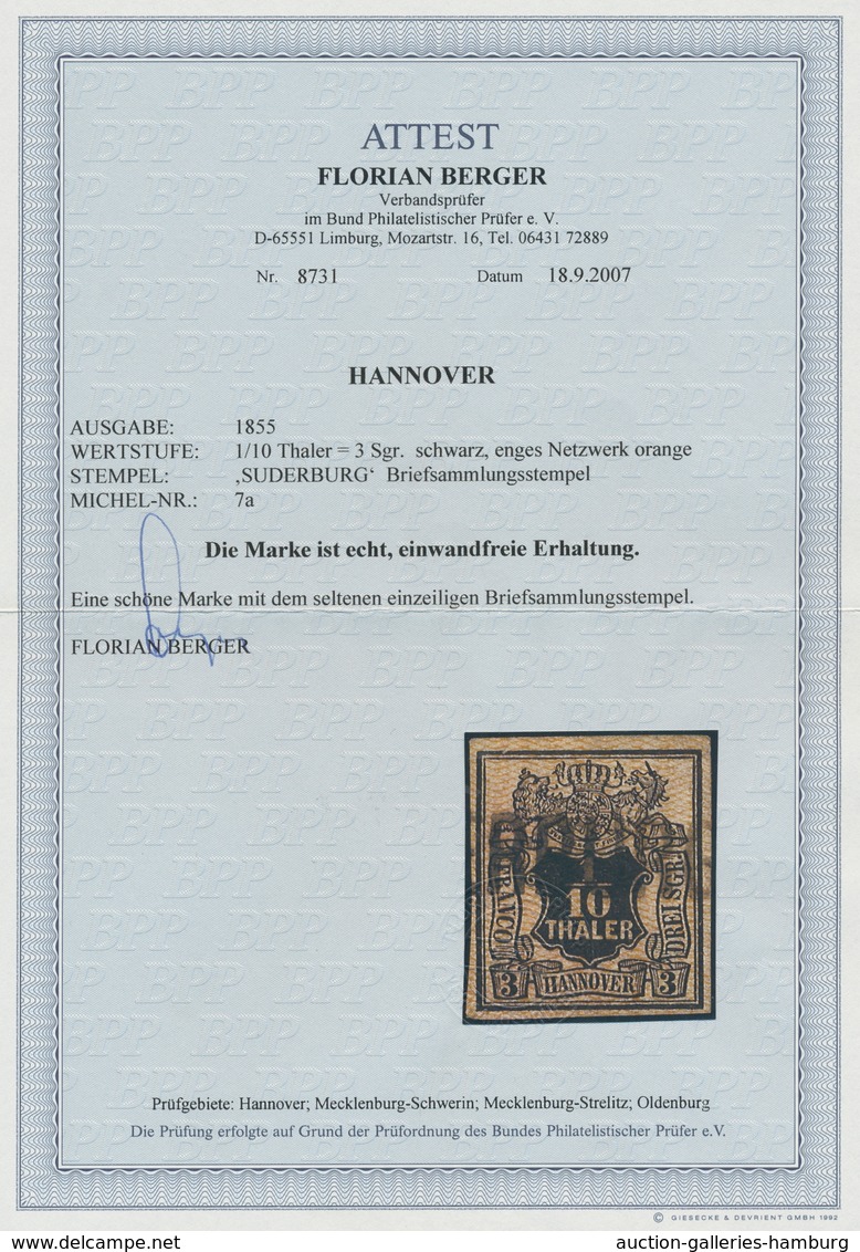 Hannover - Langstempel: 1855, "Suderburg" Seltener Briefsammlungsstempel Auf Vollrandig Geschnittene - Hanovre