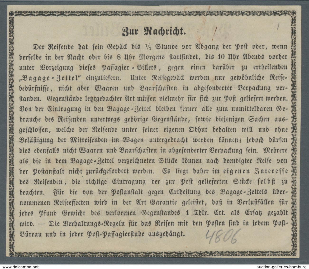 Mecklenburg-Schwerin - Besonderheiten: 1865, "Post-Passagier-Billet" Für Eine Kutschenfahrt Von Wism - Mecklenburg-Schwerin