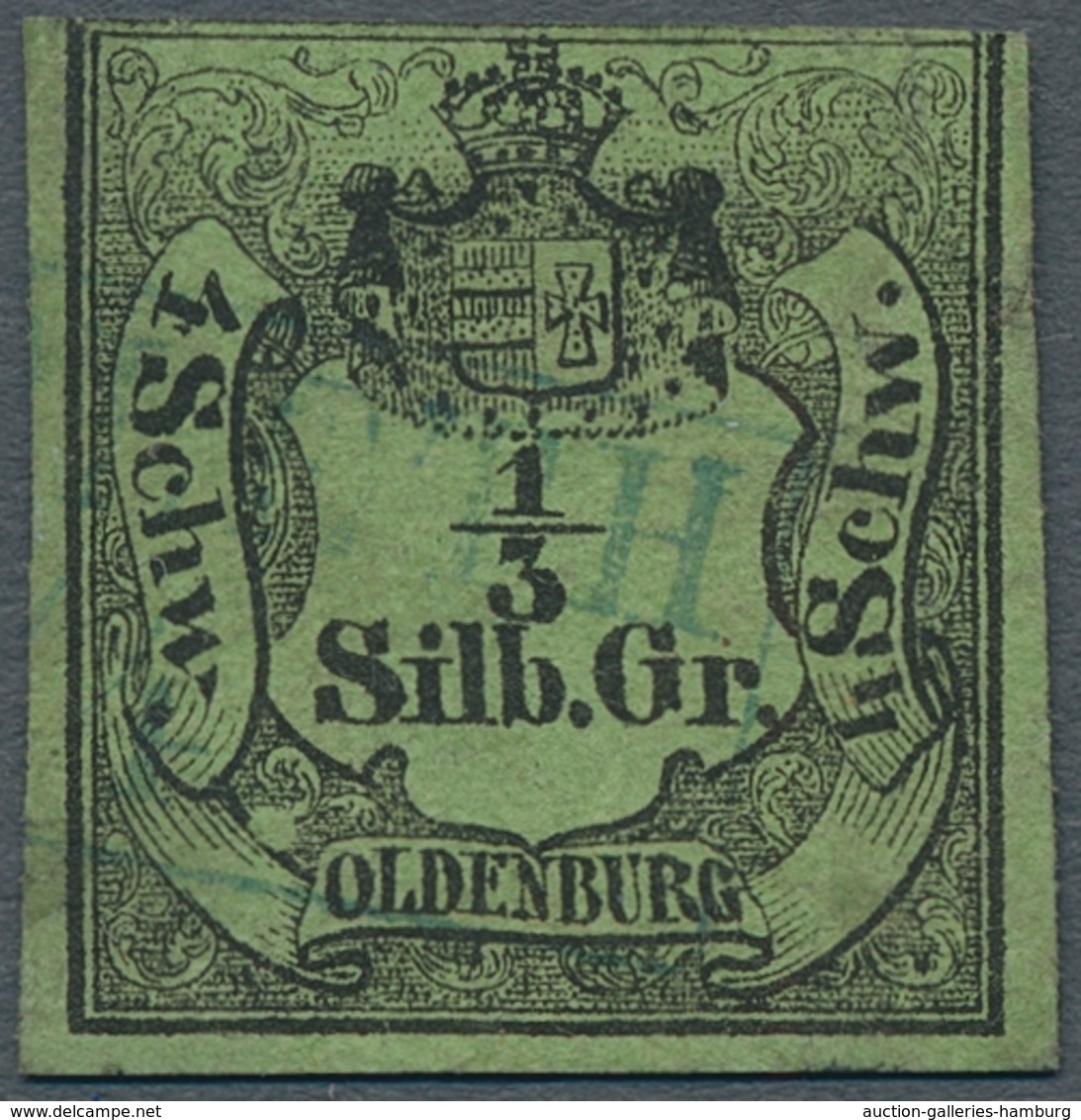 Oldenburg - Marken Und Briefe: 1852, 1/3 Silbergroschen Entwertet Mit Blauem Ra2 "Elsfleth". Die Mar - Oldenbourg