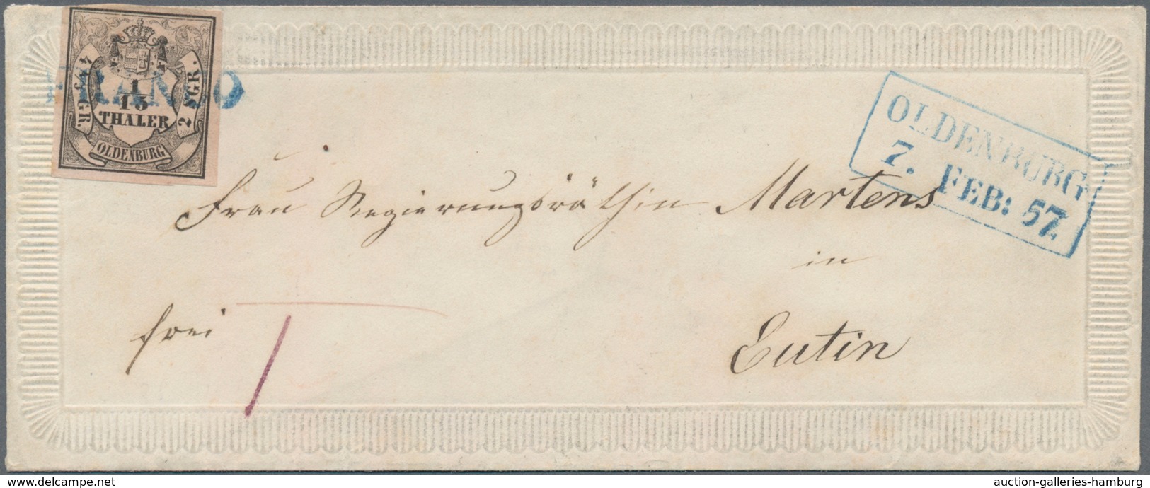 Oldenburg - Marken Und Briefe: 1852 1/15 Th Farbfrisch, Vollrandig, Type II EF Auf Prägezierbrief , - Oldenbourg