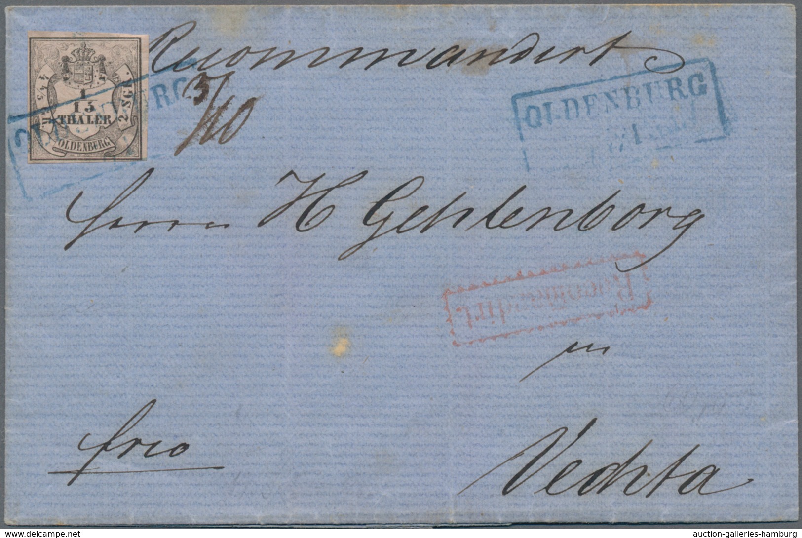 Oldenburg - Marken Und Briefe: 1852 1/15 Th Type II, Farbfrisch, Vollrandig, Als EF Auf Reco Brief, - Oldenbourg