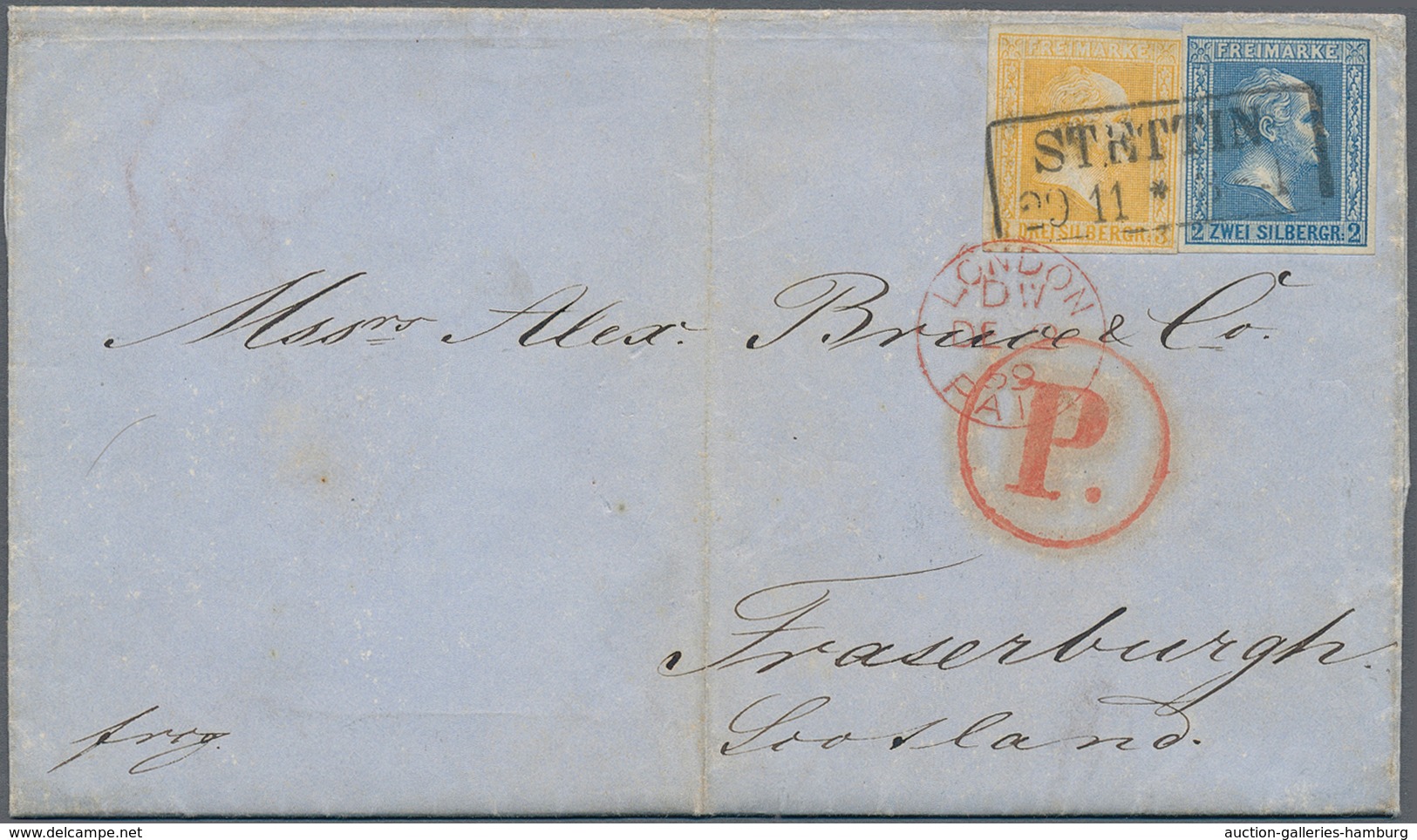 Preußen - Marken Und Briefe: 1859, 2 Und 3 Sgr. Mit Gegittertem Grund Auf Brief Ab STETTIN Nach Fras - Other & Unclassified