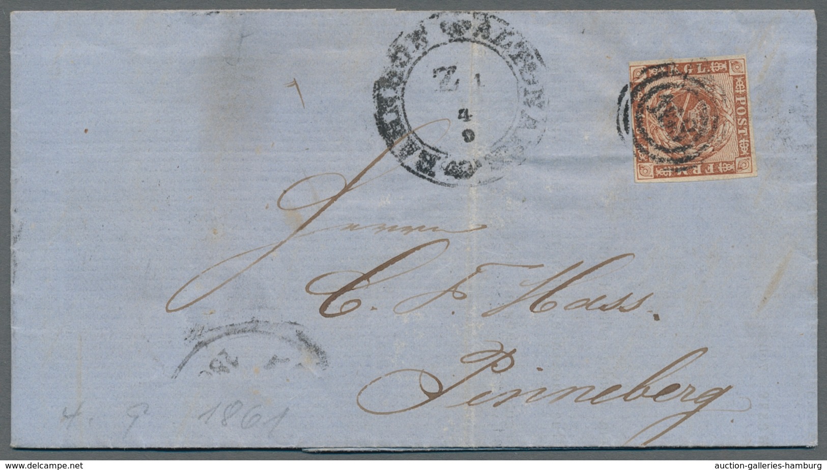 Schleswig-Holstein - Marken und Briefe: 1850-1862 ca., 9 Briefe ab Dänemark Nr. 1, plus eine lose Ma