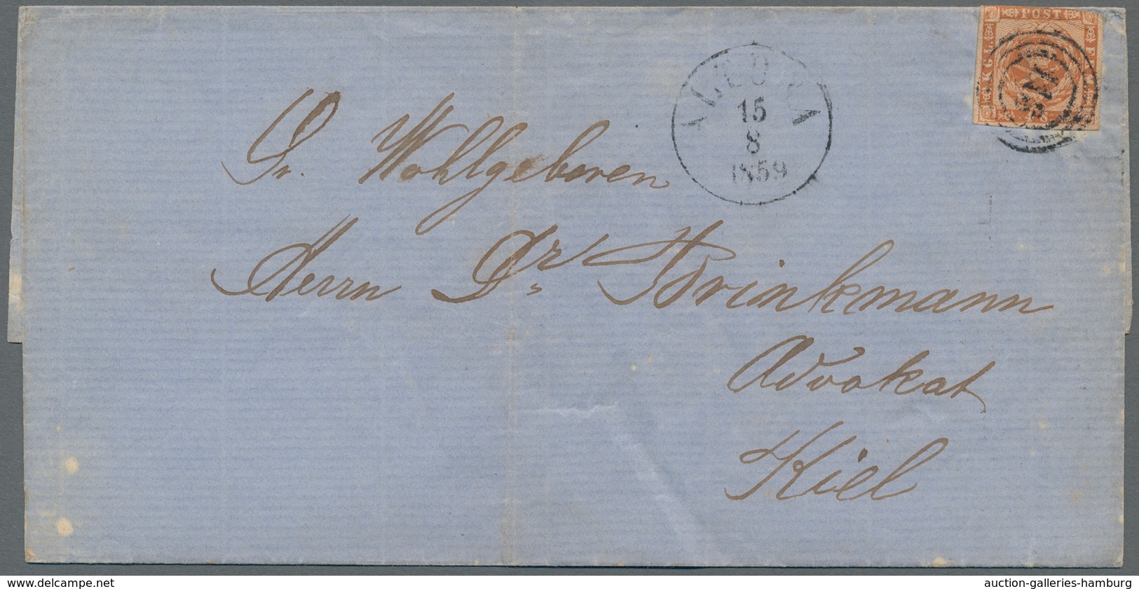 Schleswig-Holstein - Marken und Briefe: 1850-1862 ca., 9 Briefe ab Dänemark Nr. 1, plus eine lose Ma