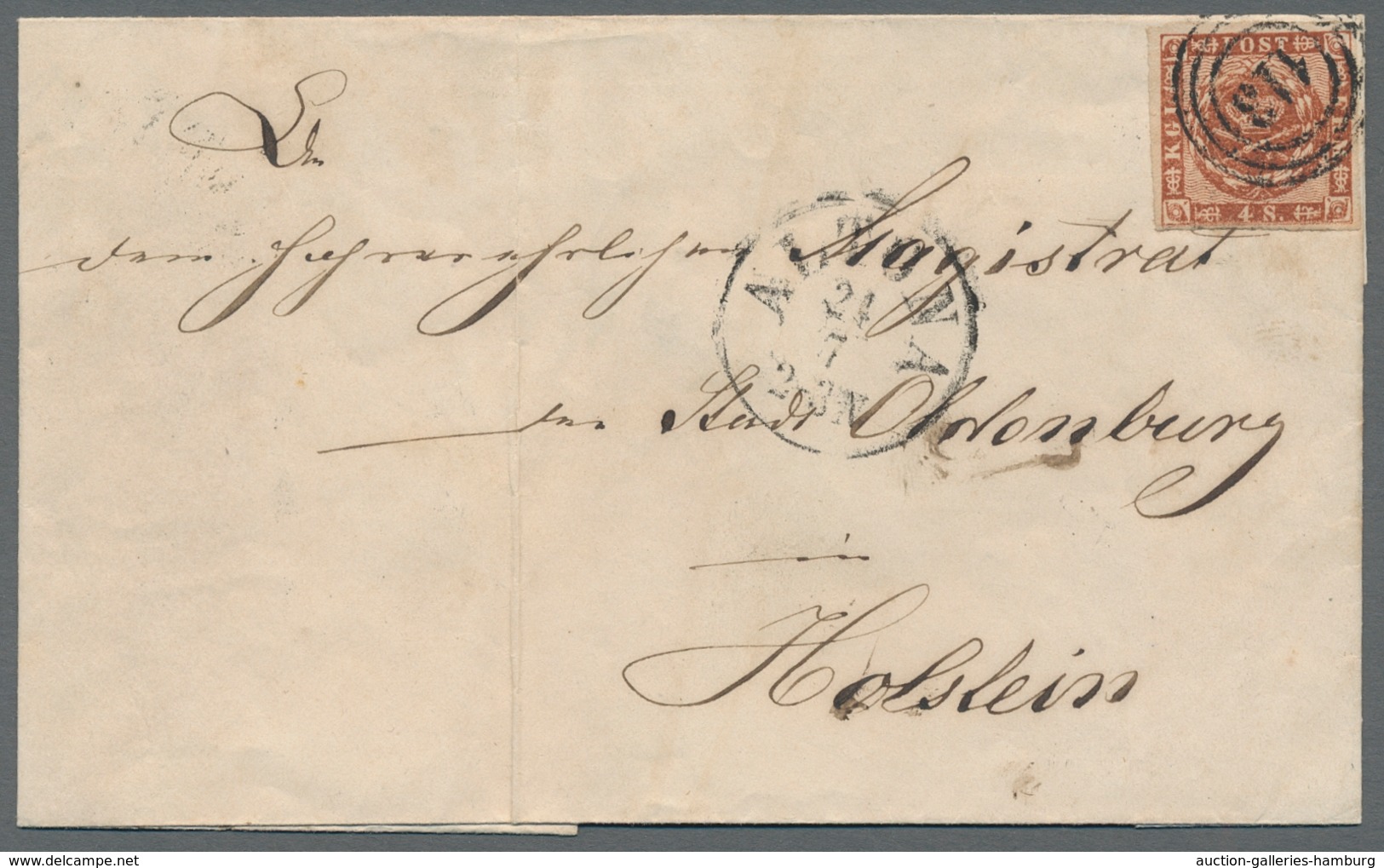 Schleswig-Holstein - Marken und Briefe: 1850-1862 ca., 9 Briefe ab Dänemark Nr. 1, plus eine lose Ma