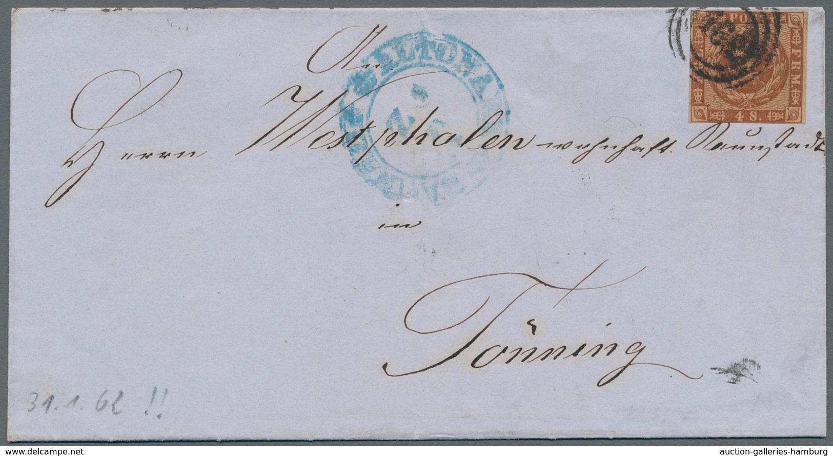 Schleswig-Holstein - Marken und Briefe: 1850-1862 ca., 9 Briefe ab Dänemark Nr. 1, plus eine lose Ma