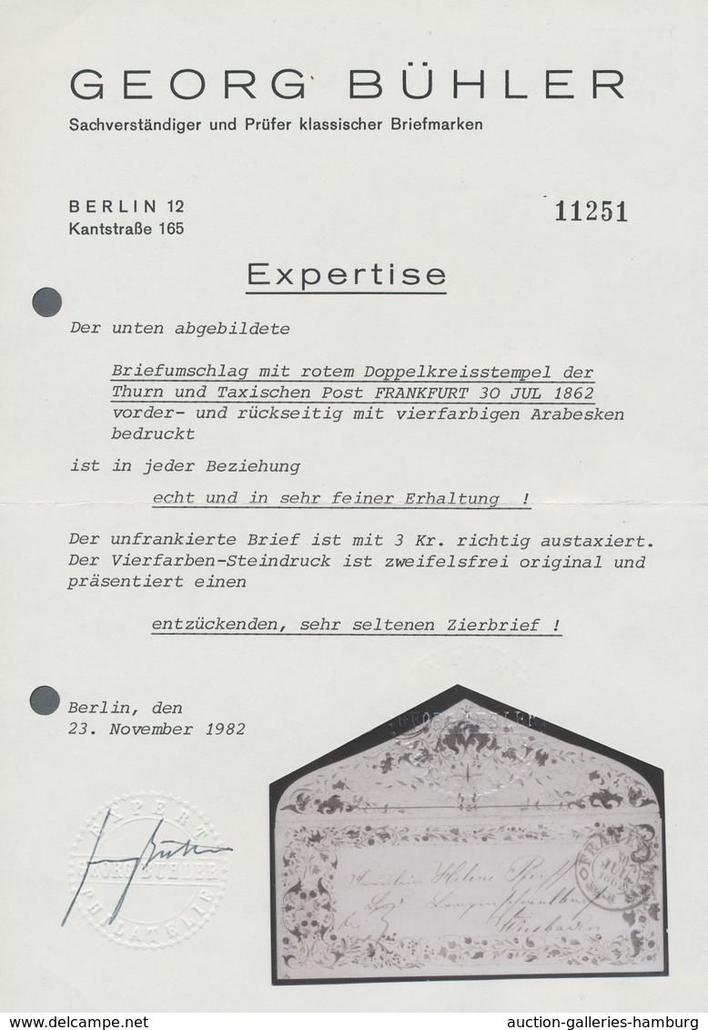 Thurn & Taxis - Marken Und Briefe: 1862; Vorder- Und Rückseitig Mit Vierfarbigen Arabesken Bedruckte - Altri & Non Classificati