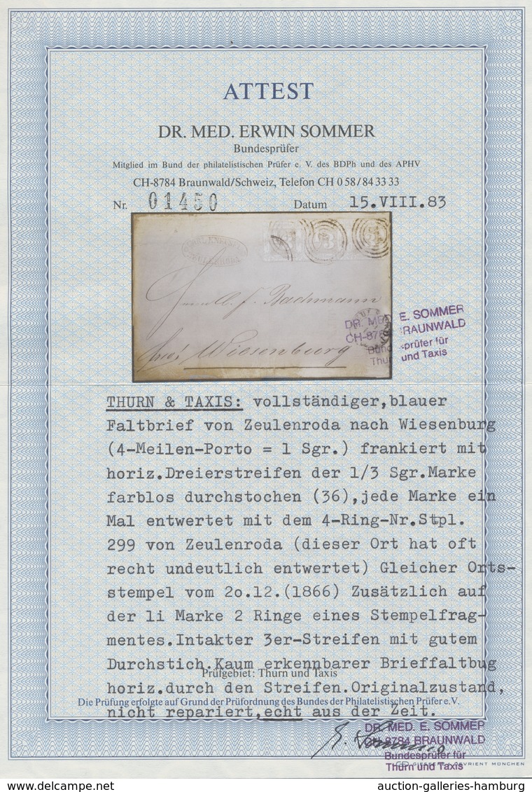 Thurn & Taxis - Marken Und Briefe: 1865; 1/3 Silbergroschen Grün Farblos Durchstochen Im Waagerechte - Otros & Sin Clasificación