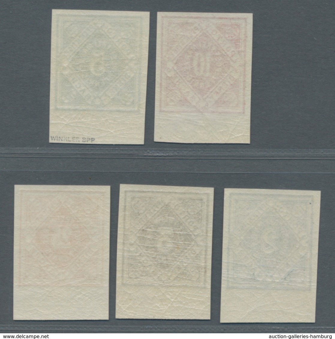 Württemberg - Marken Und Briefe: 1891-1900, 2-25 Pf, 5 Postfrische Probedrucke Vom Unterrand Einwand - Sonstige & Ohne Zuordnung