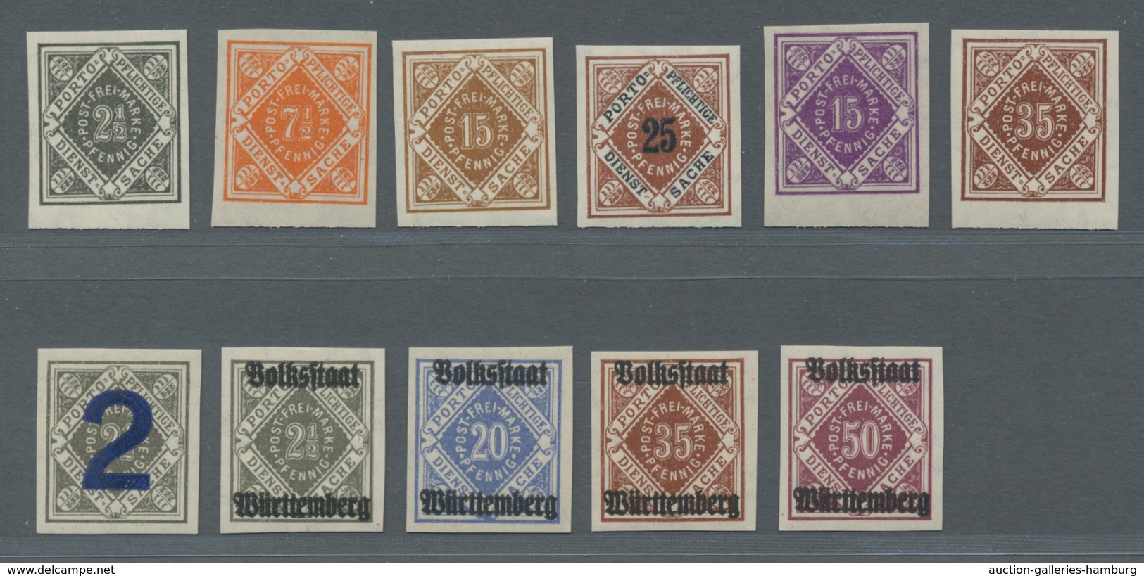 Württemberg - Marken Und Briefe: 1916/1919, Dienstmarken, Alle 11 Ungezähnt Erschienenen Probedrucke - Other & Unclassified