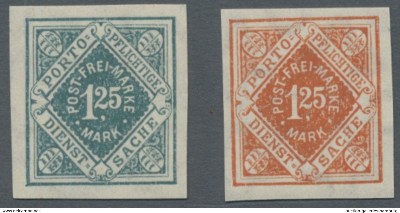 Württemberg - Marken Und Briefe: 1921, 1,25 Mark, 2 Werte Postfrisch, Ungezähnt In Den Farben Grautü - Otros & Sin Clasificación