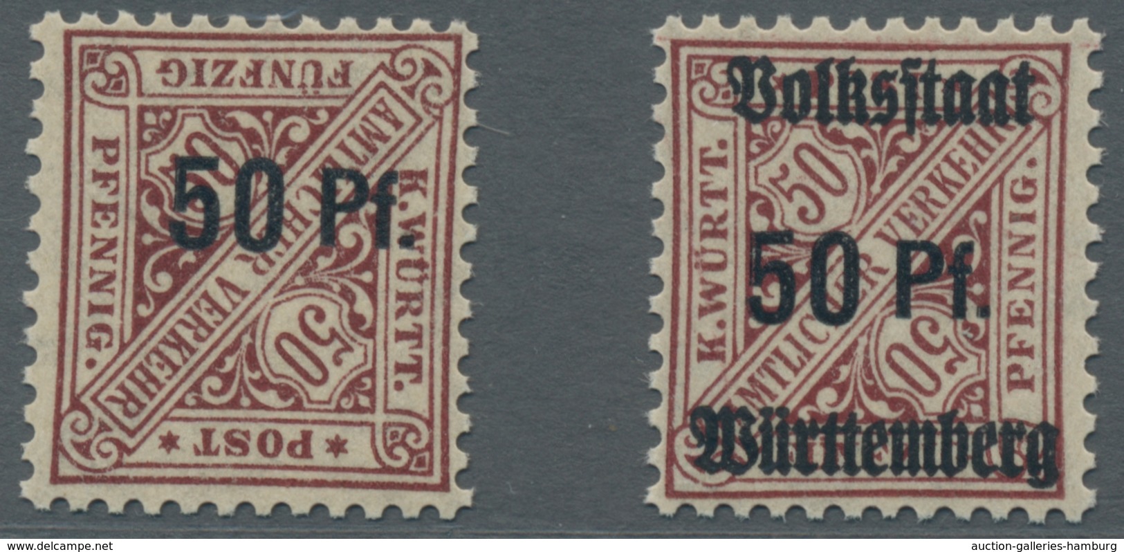 Württemberg - Marken Und Briefe: 1919, 50 A. 50 Pf. Braunrot, Alle Probeaufdrucke Komplett Postfrisc - Other & Unclassified