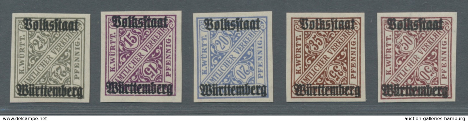 Württemberg - Marken Und Briefe: 1919, Alle 5 Ungezähnten Probedrucke Dieser Ausgabe, Postfrisch, Ei - Other & Unclassified