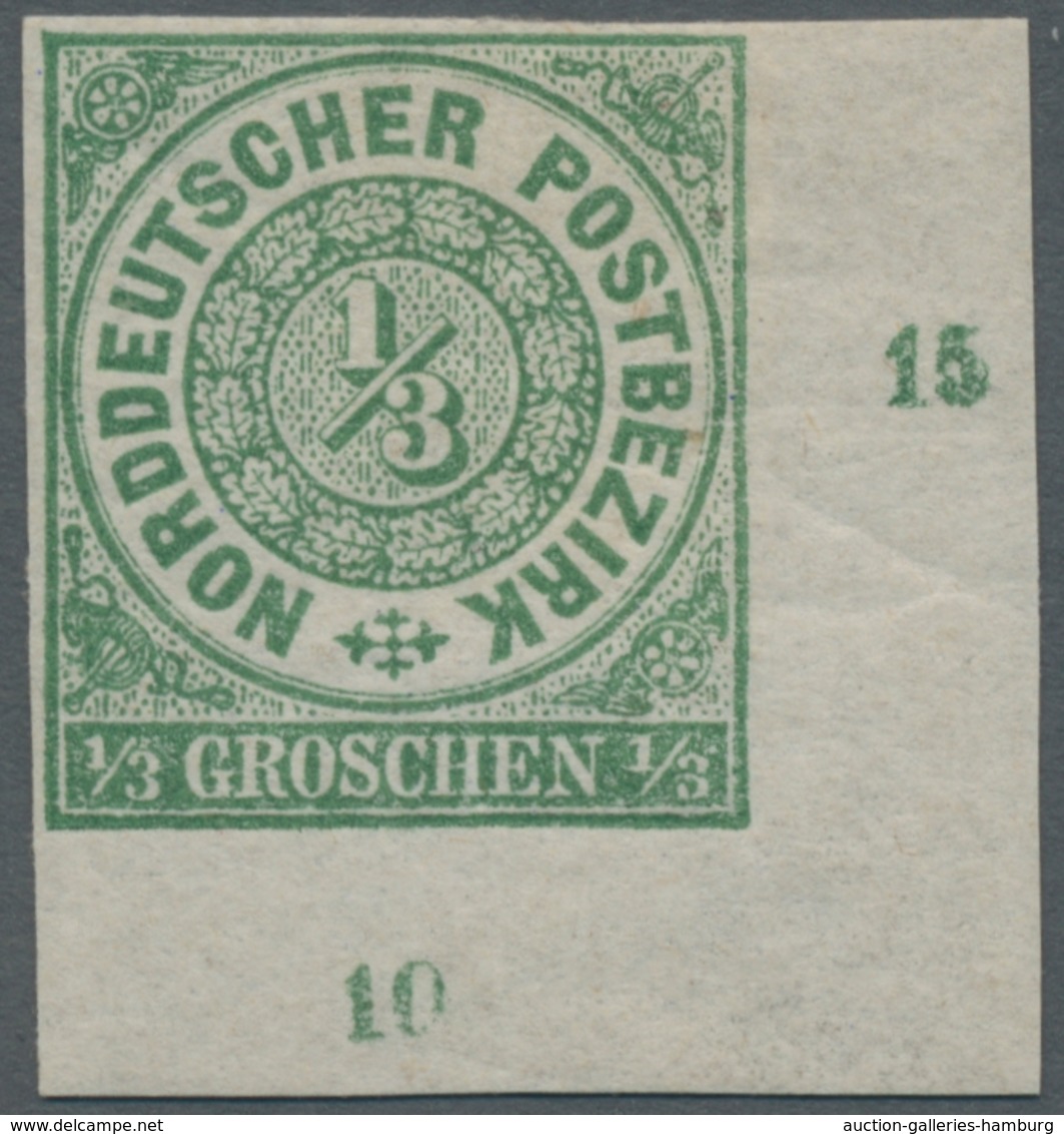 Norddeutscher Bund - Marken Und Briefe: 1868, 1/3 Gr. Grün, Ungebrauchtes, Ungezähntes Unteres Eckra - Otros & Sin Clasificación