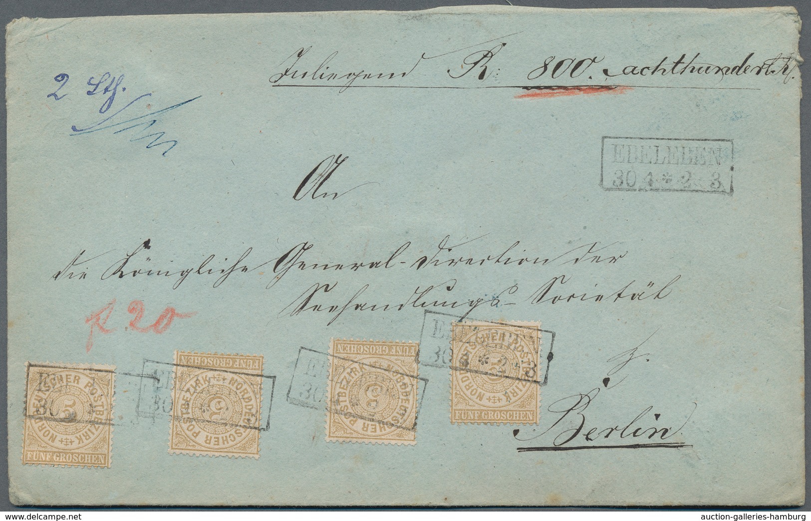 Norddeutscher Bund - Marken Und Briefe: 1869, Ca.: 5 Groschen Viermal Als Seltene Mehrfachfrankatur - Otros & Sin Clasificación