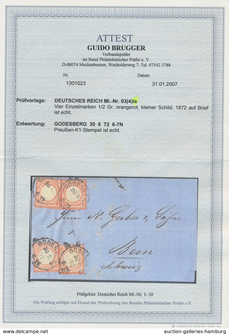 Deutsches Reich - Brustschild: 1872, 1/2Gr. Kleiner Schild Orangerot, Farbfrisch, Sehr Gut Geprägt, - Covers & Documents