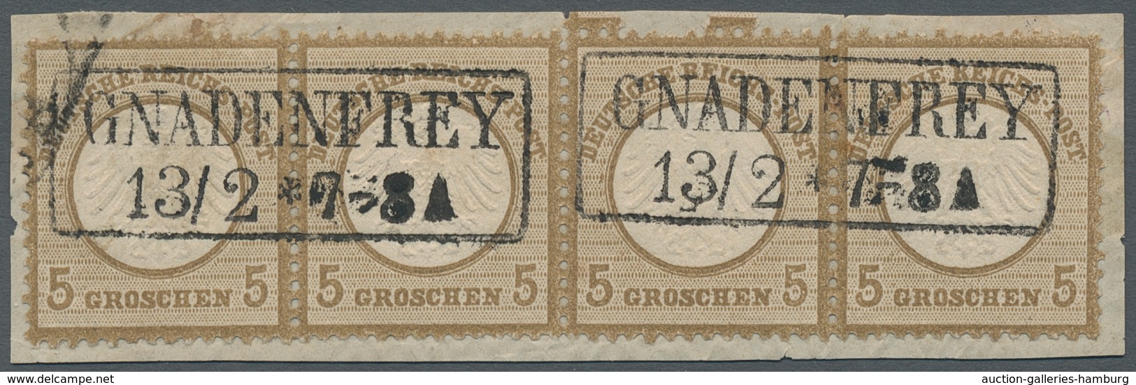 Deutsches Reich - Brustschild: 1872; Kleiner Schild 5 Groschen Graubraun Im Waagerechten Viererstrei - Covers & Documents