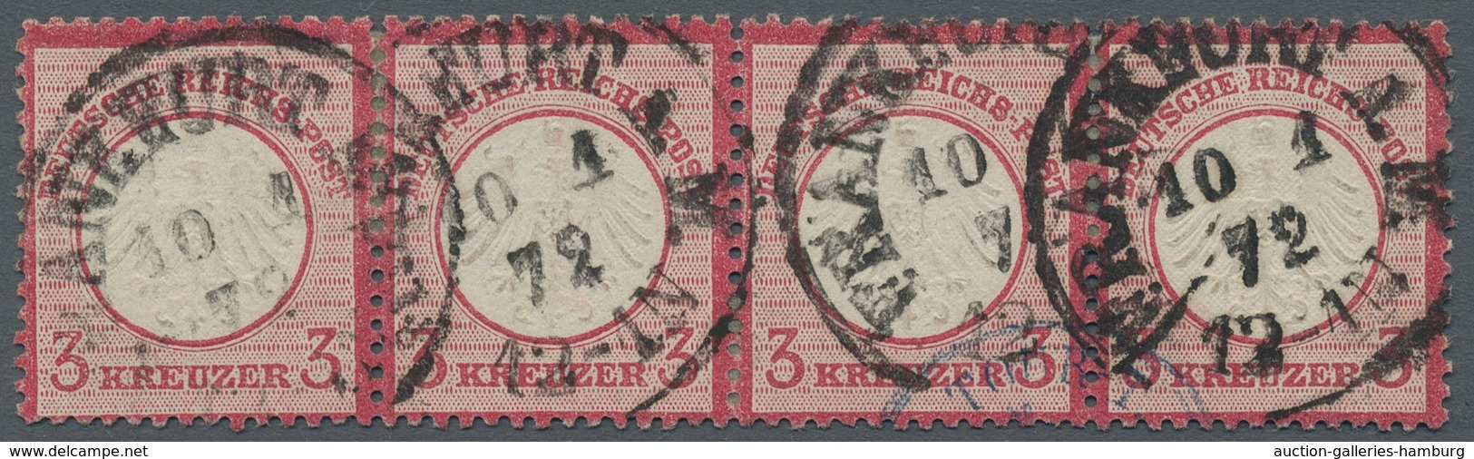 Deutsches Reich - Brustschild: 1872; Kleiner Schild 3 Kreuzer Rosa Im Waagerechten Viererstreifen Ge - Covers & Documents