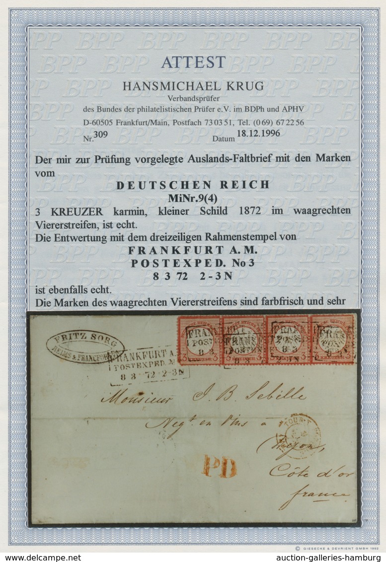 Deutsches Reich - Brustschild: 1872, Kleiner Schild 3 Kr. Karmin, Im Waagerechten, Farbfrischen 4er - Covers & Documents