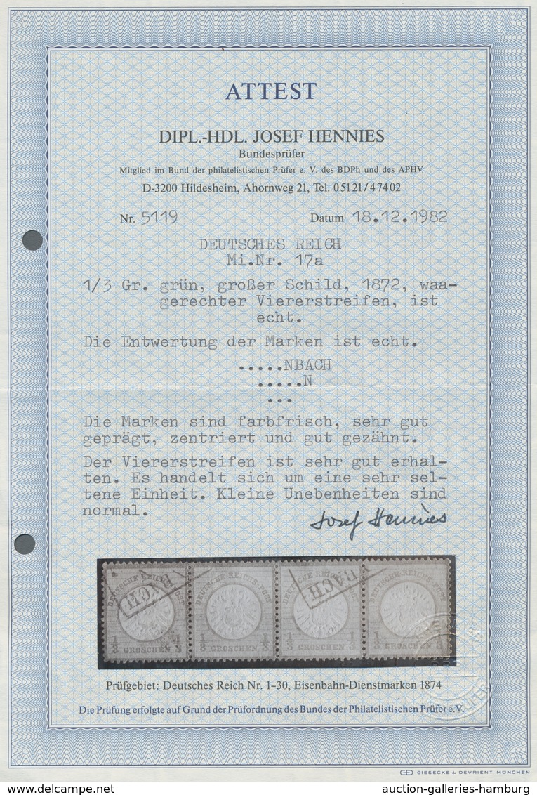 Deutsches Reich - Brustschild: 1872; Großer Schild 1/3 Groschen Im Waagerechten Gestempelten Vierers - Covers & Documents