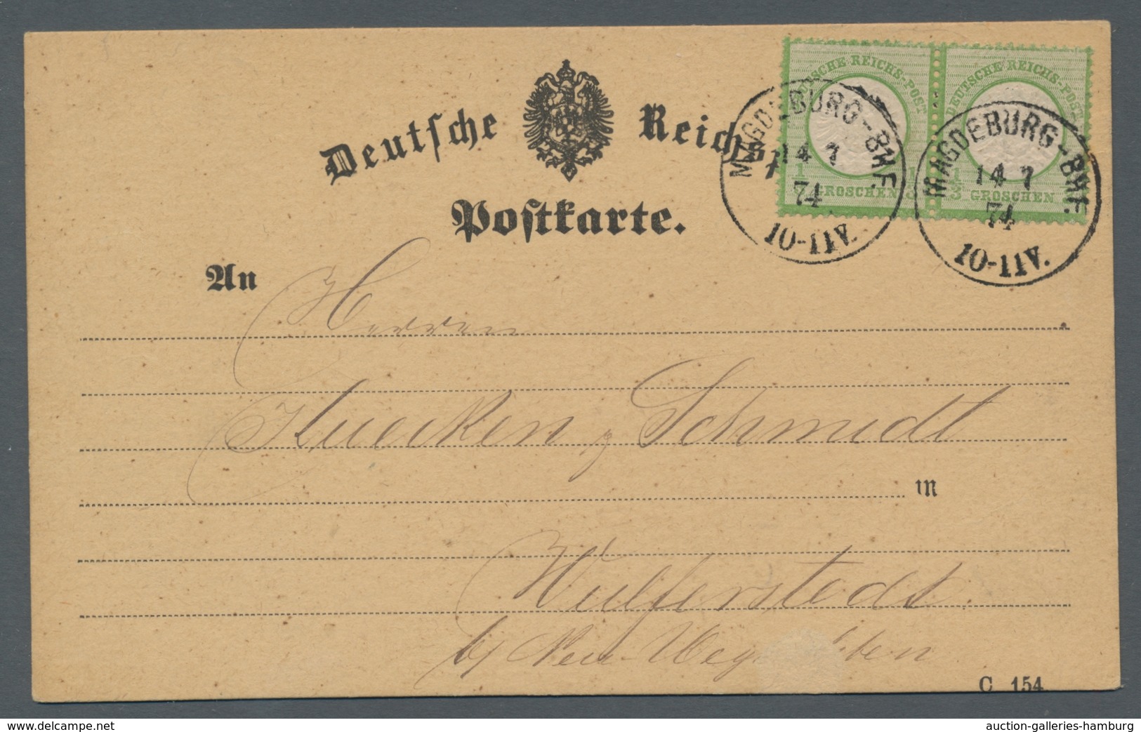 Deutsches Reich - Brustschild: 1872, Großer Schild, 1/3 Gr. Gelblichgrün, Farbfrisches Paar Als Mef. - Covers & Documents