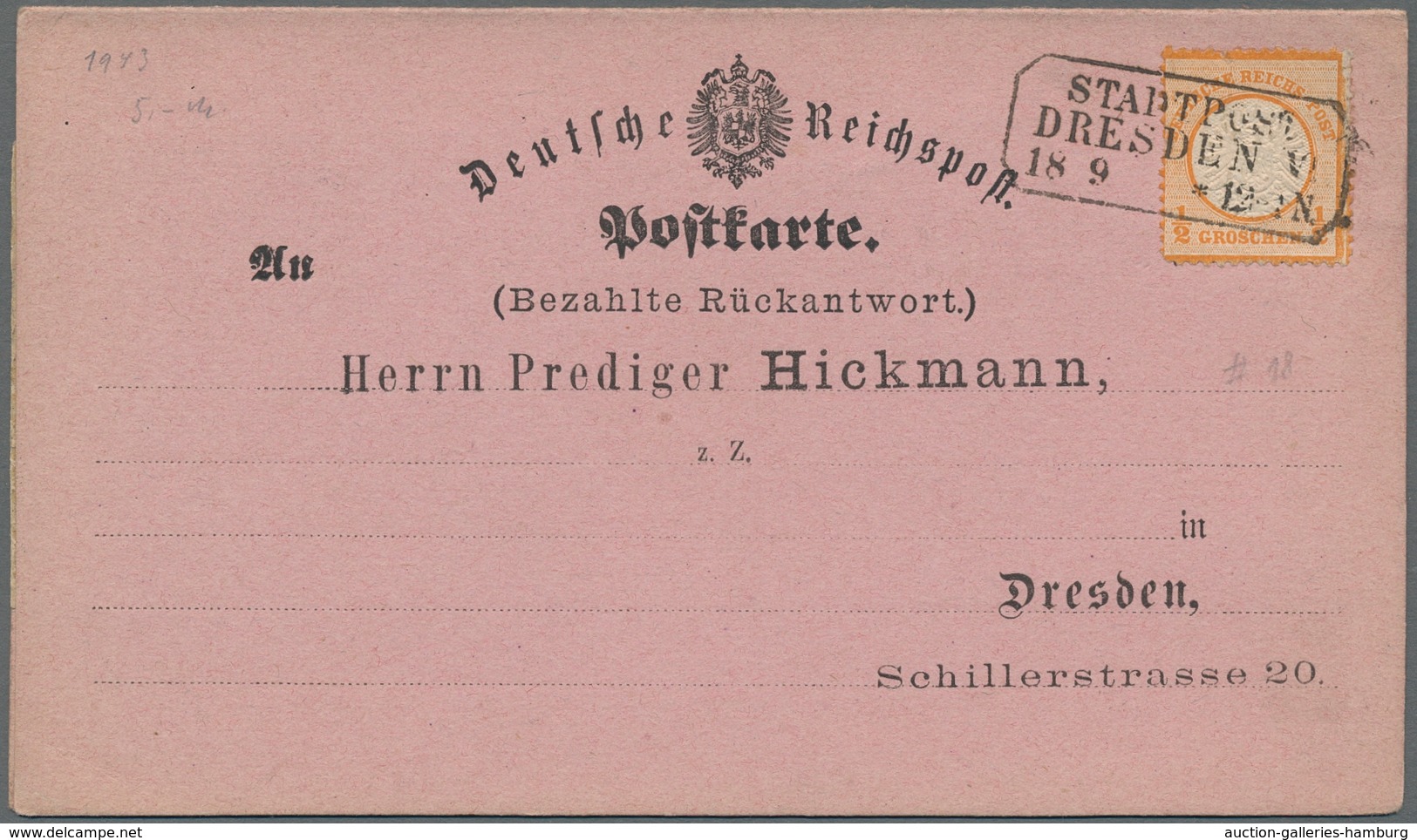 Deutsches Reich - Brustschild: 1872, 1/2 Gr. Orange Auf Ortspostkarte Dresden 18.9 (73) Mit Privaten - Covers & Documents