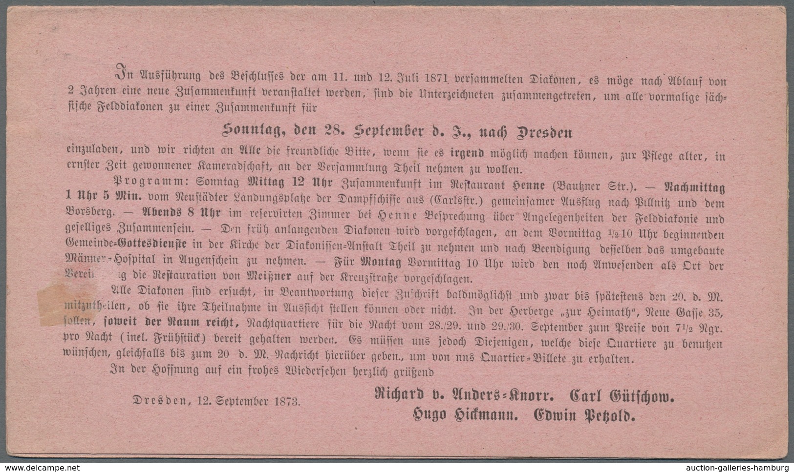 Deutsches Reich - Brustschild: 1872, 1/2 Gr. Orange Auf Ortspostkarte Dresden 18.9 (73) Mit Privaten - Covers & Documents