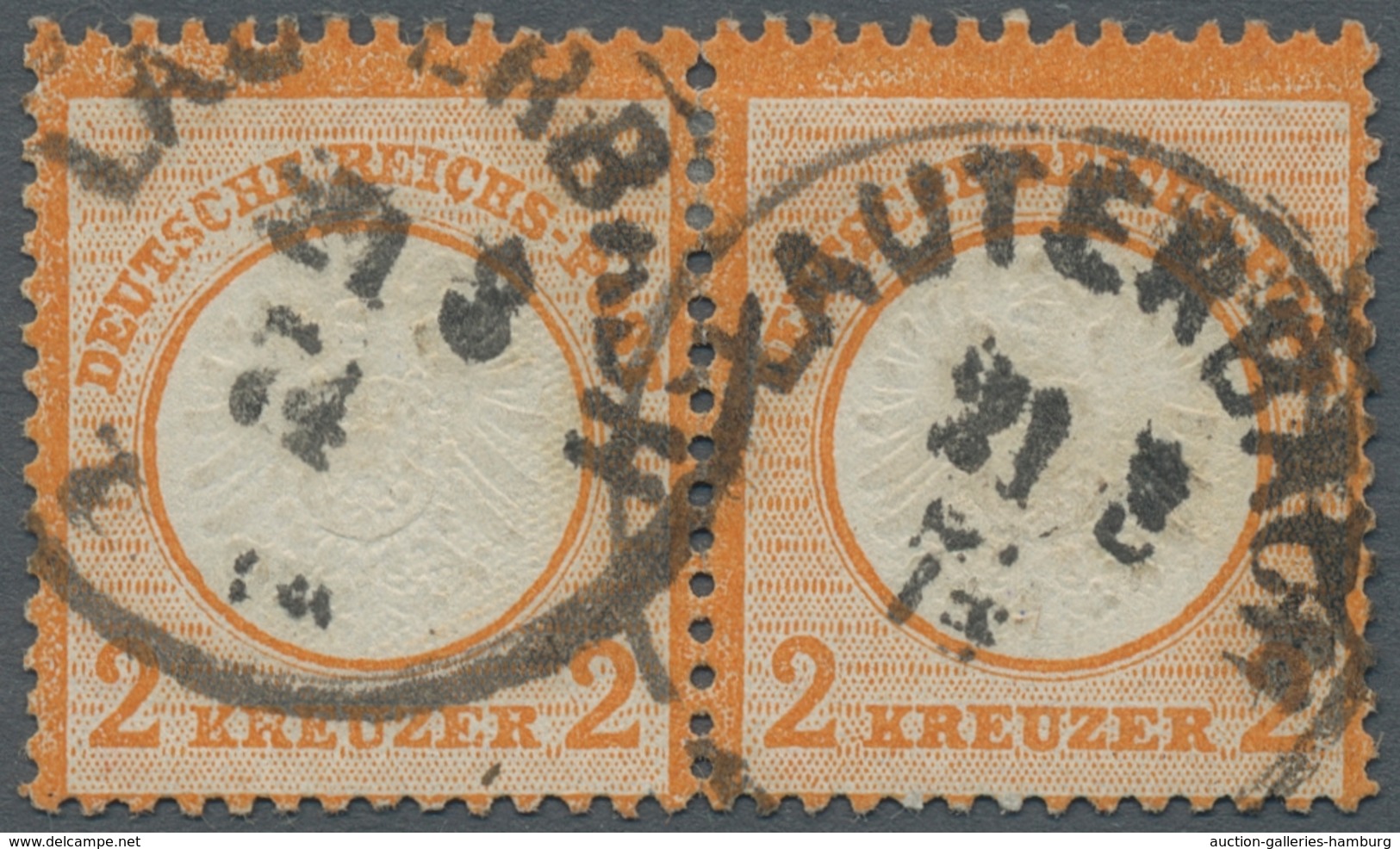 Deutsches Reich - Brustschild: 1872; Großer Schild 2 Kreuzer Orange Im Waagerechten Paar Gestempelt - Covers & Documents