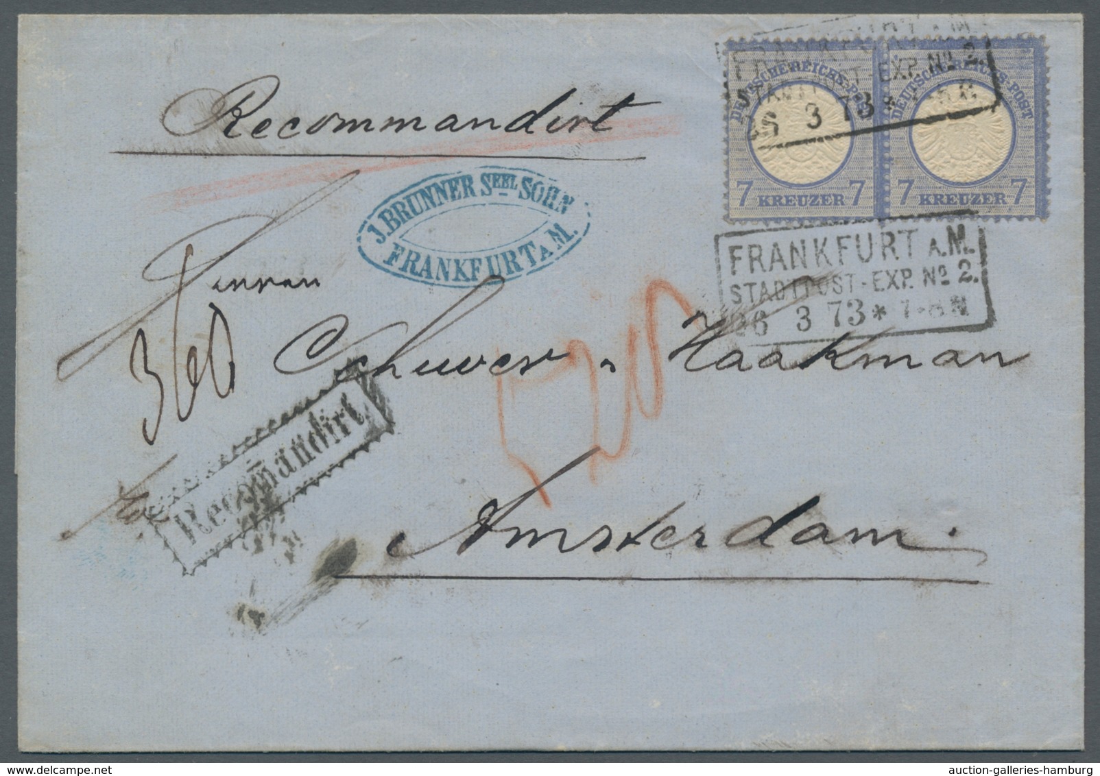 Deutsches Reich - Brustschild: 1872, Großer Schild, 7 Kr. Graublau, Waagerechtes Paar Als Mef. Auf R - Covers & Documents